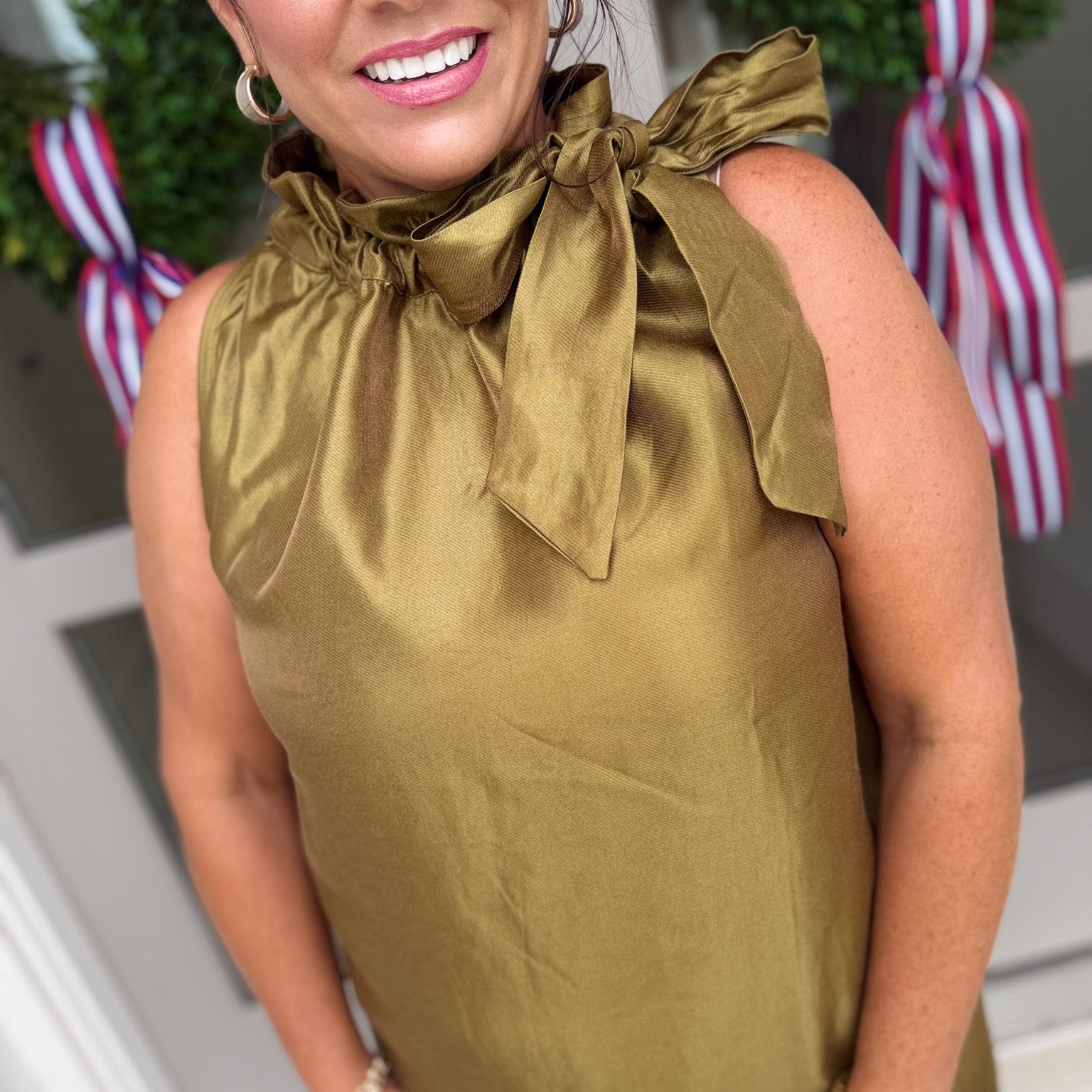 Shimmer Tie Neck Mini Dress