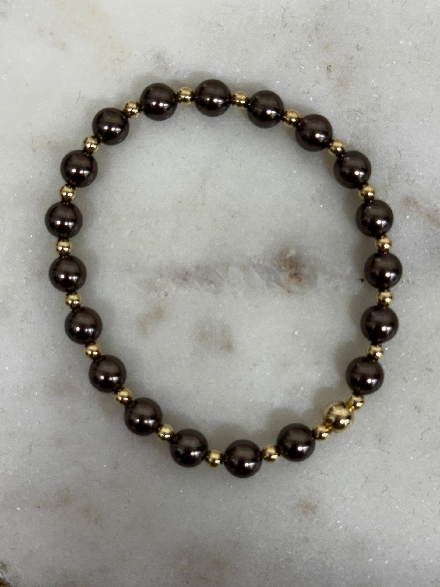 3mm Gold Bracelet w/ Brown Pearls
