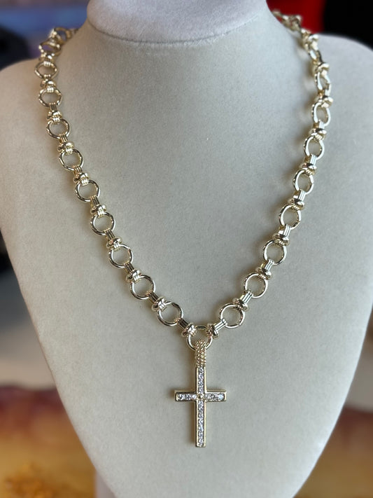 14K Gold-Plated CZ Cross Necklace