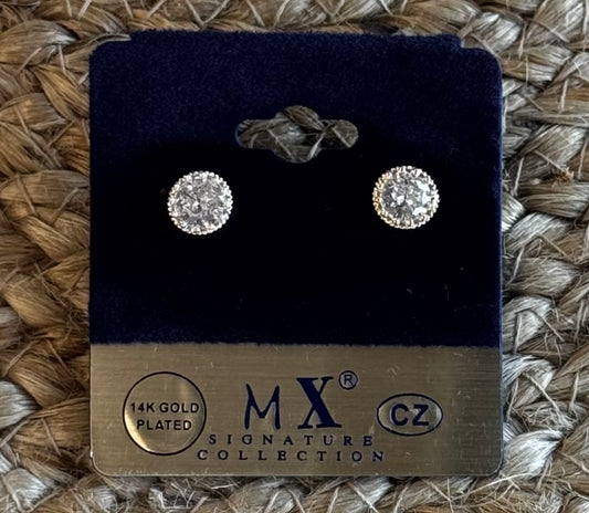 14K Gold Plated Round CZ Stud Earring