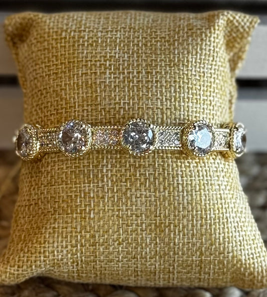 14K Gold-Plated Five-Stone CZ Bangle