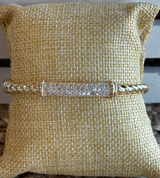 14K Gold-Plated CZ Pavé Bar Bracelet