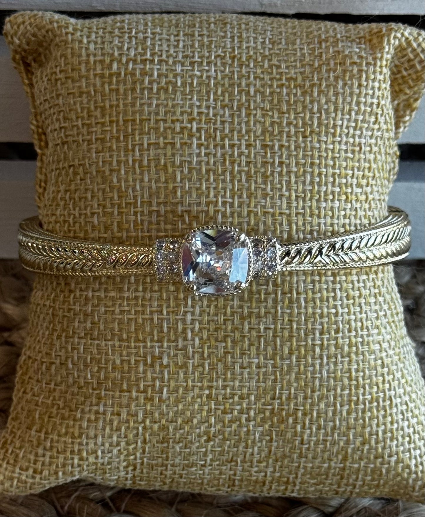 14K Gold-Plated Square CZ Pavé Bangle