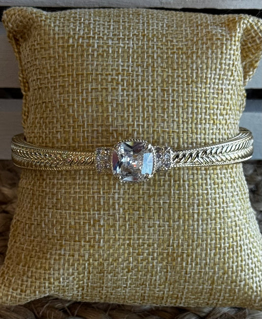 14K Gold-Plated Square CZ Pavé Bangle