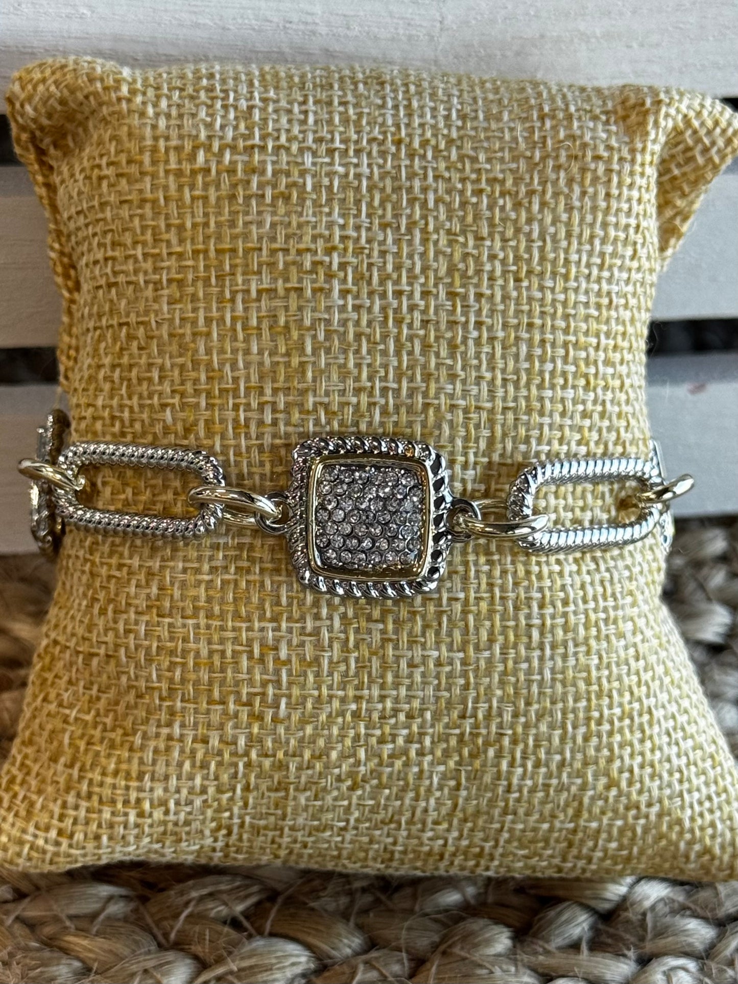 14K Gold-Plated Square Pavé Link Bracelet
