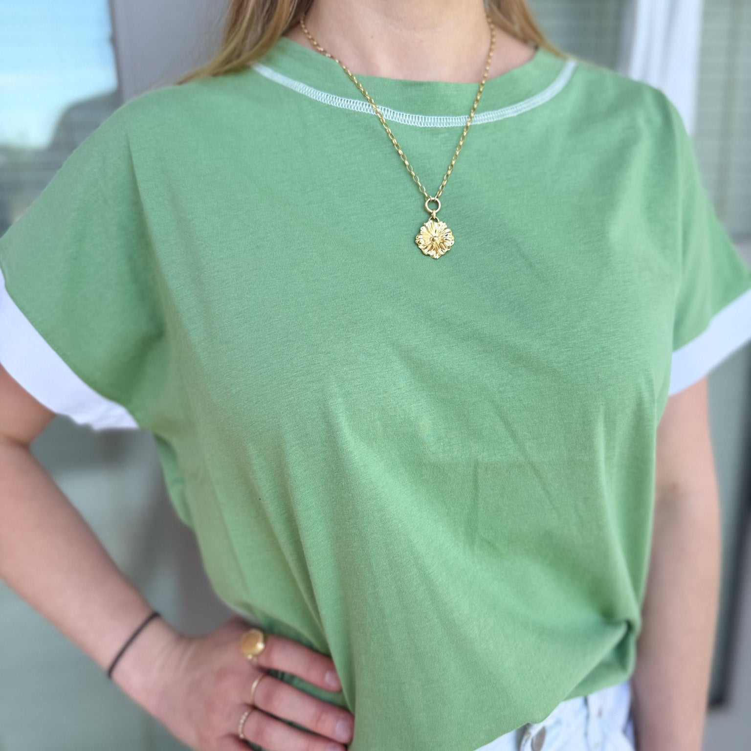 Contrast Trim Short-Sleeve Tee
