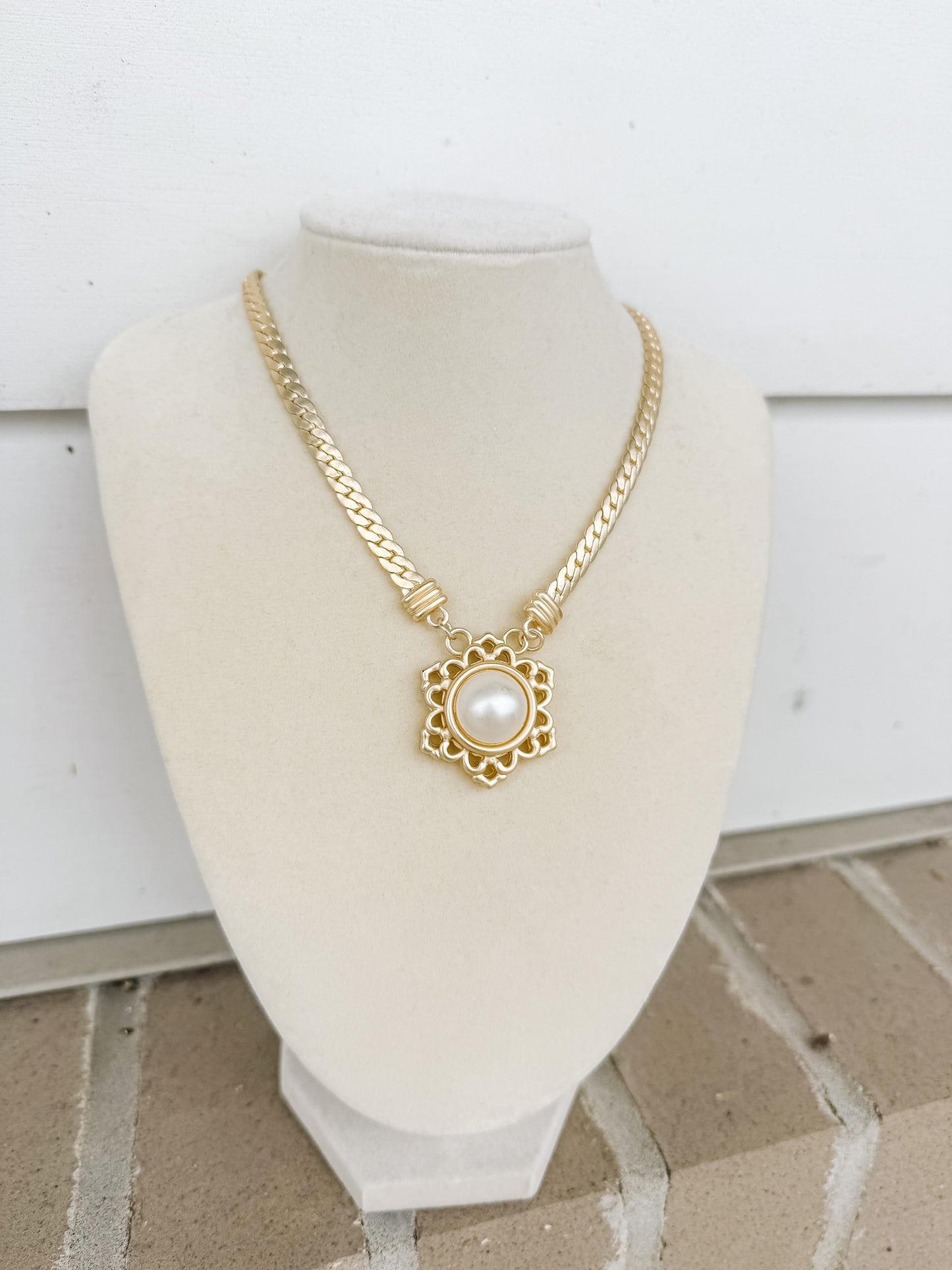 14K Gold Plated Flower Pearl Pendant Necklace