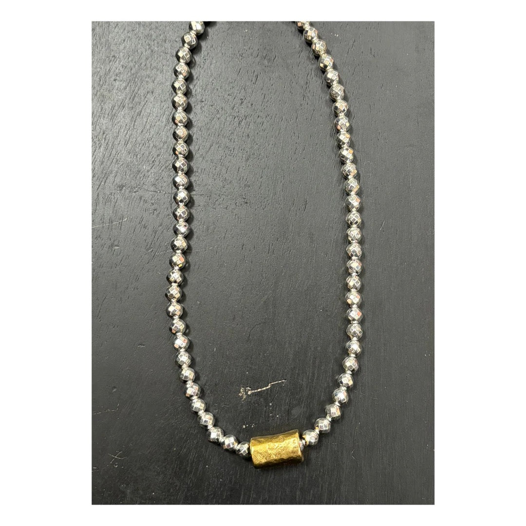 17'' Silver Hematite Beaded Necklace
