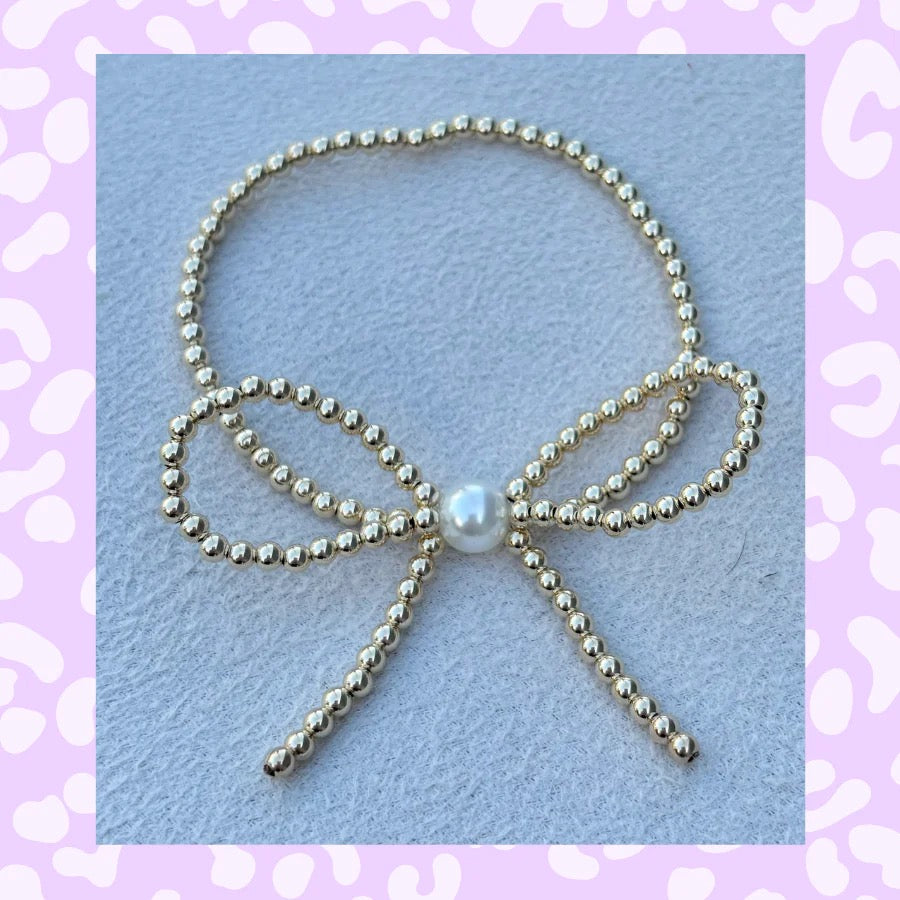 3mm Bow Bracelet W/ Pearl Accent