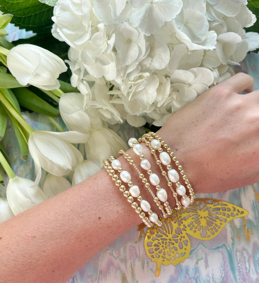 4mm Gold & 6mm Pearl Beaded Bracelet