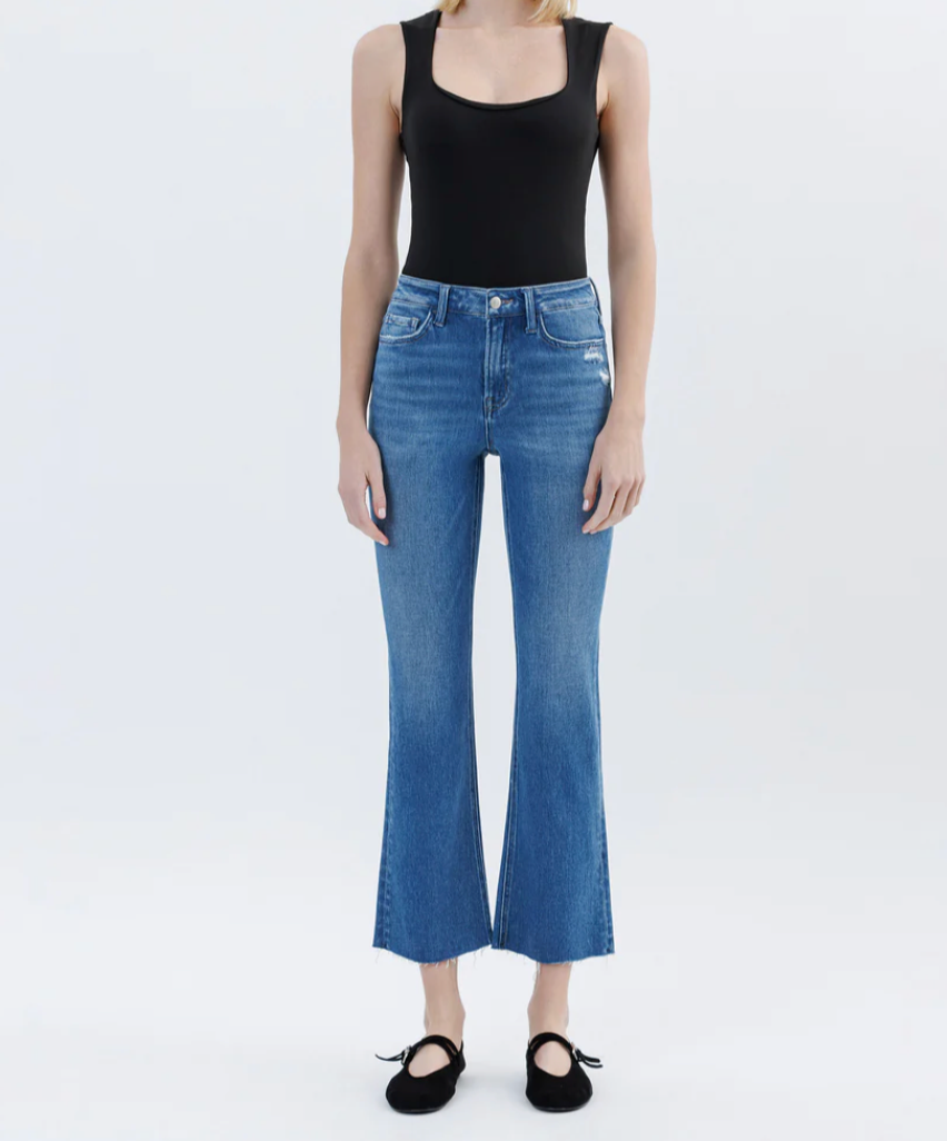 FM Vibrantly - High Rise Raw Hem Bootcut Jeans