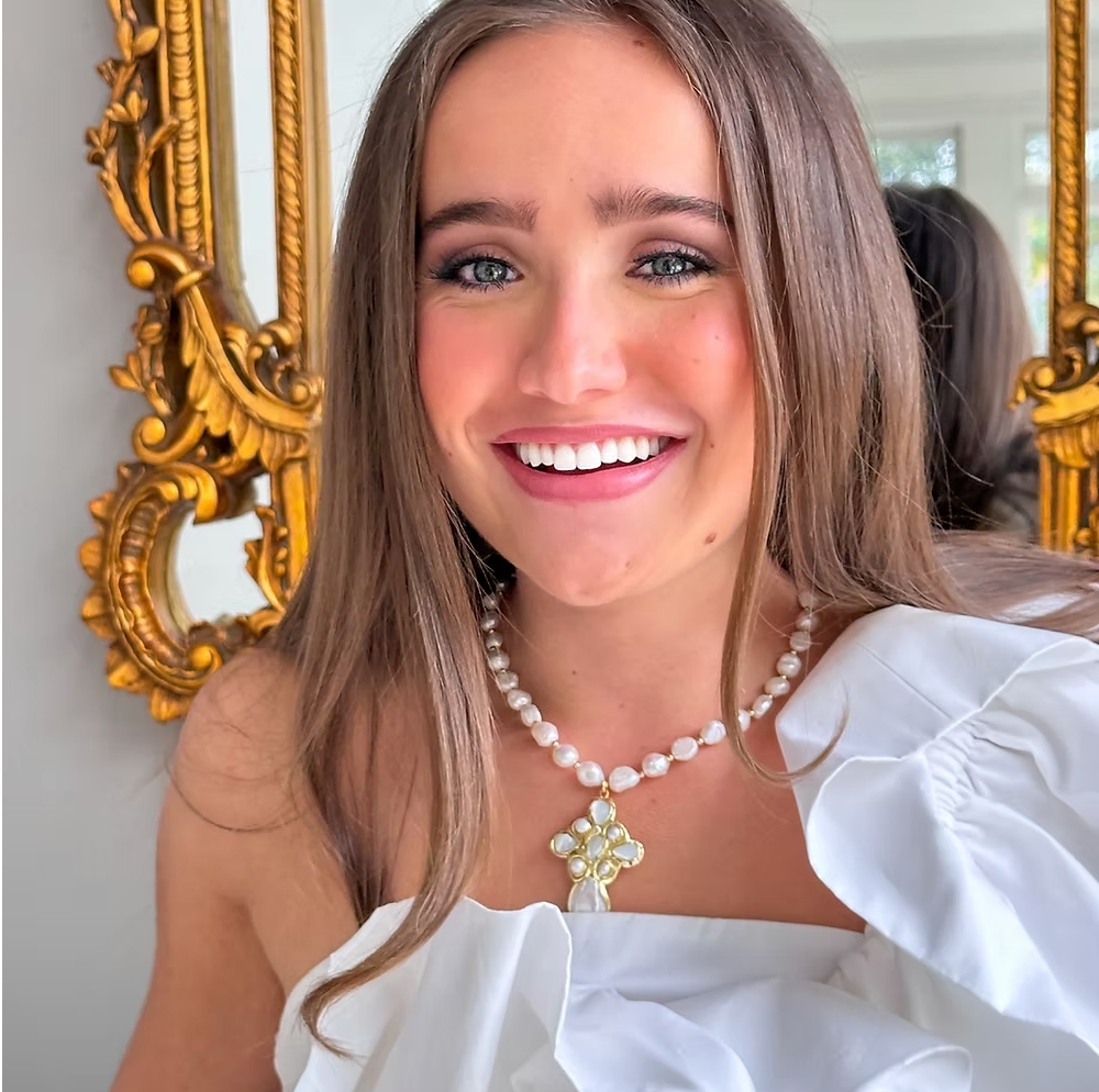 EE Pearl & Pearl Cross Necklace