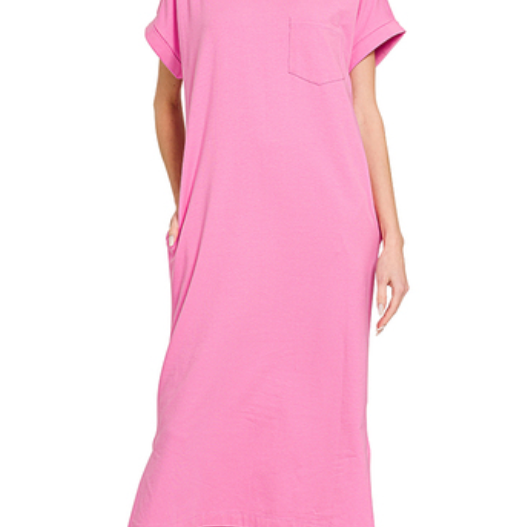 Round Neck Short Sleeve Midi Dress