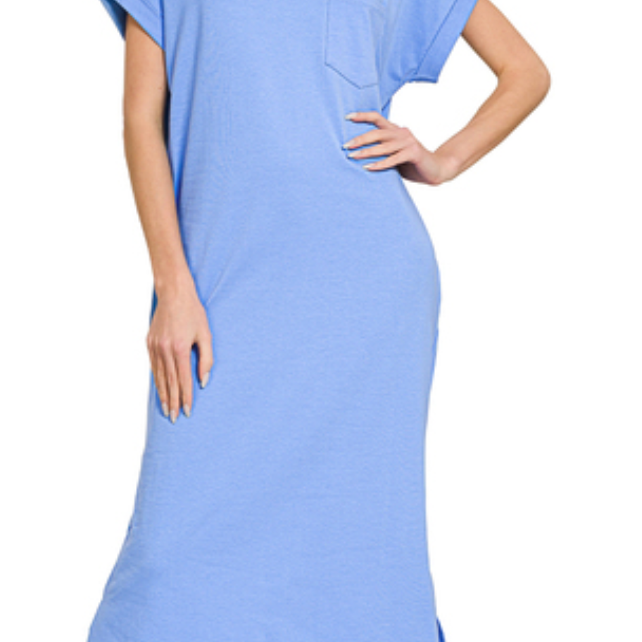 Round Neck Short Sleeve Midi Dress