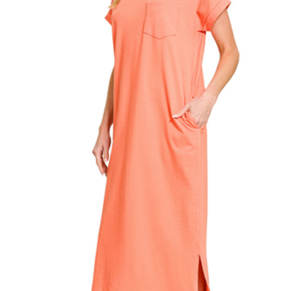 Round Neck Short Sleeve Midi Dress