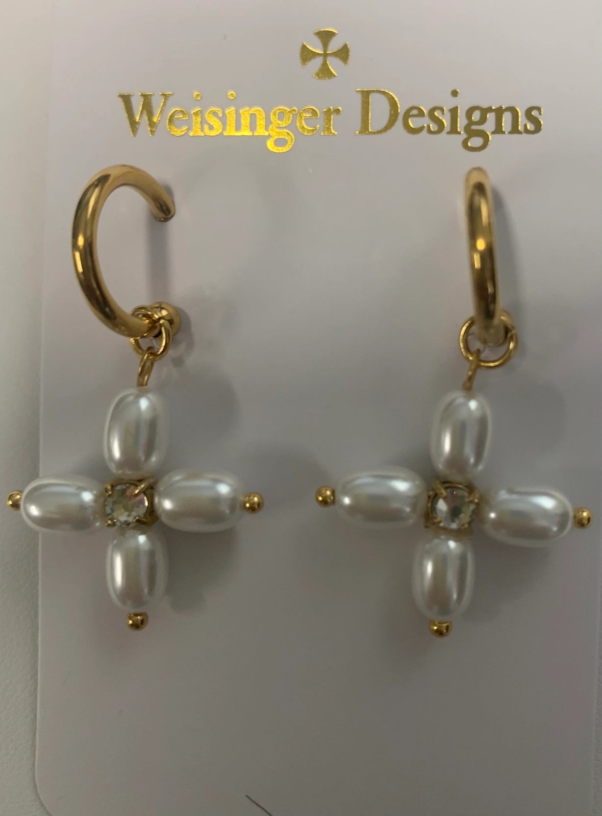 WD Pearl Cross Earrings