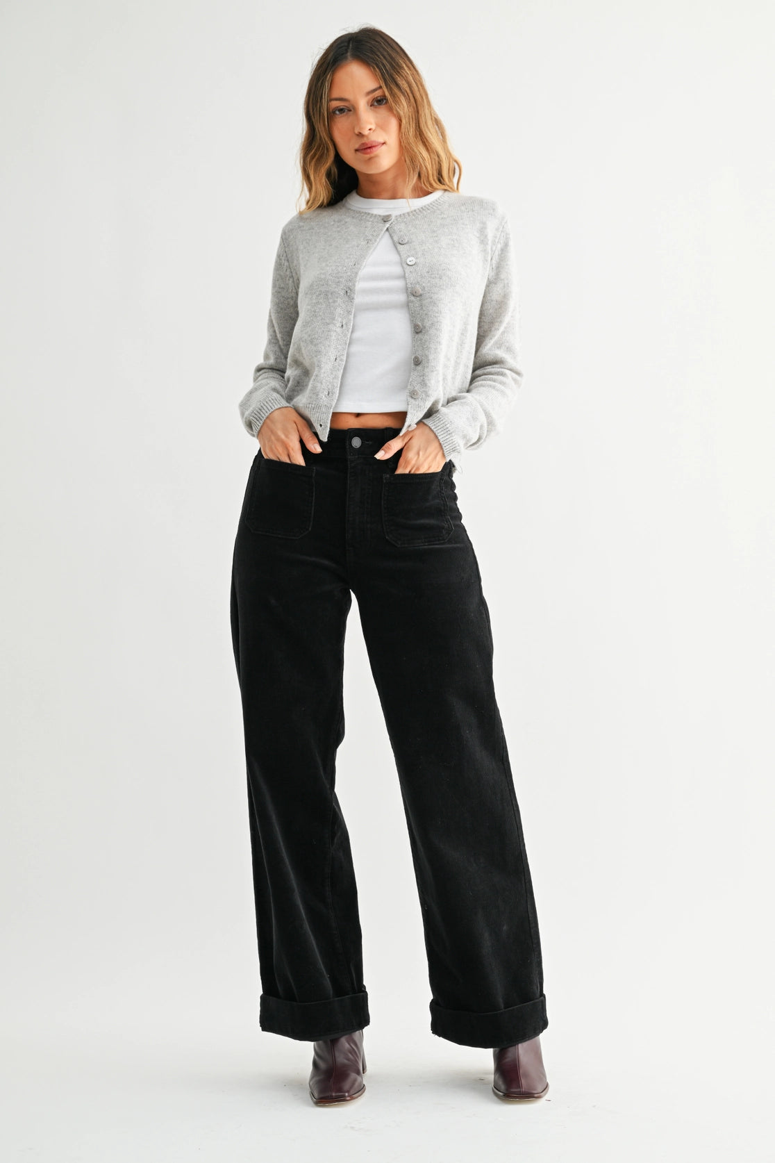 Corduroy Mini Patch Pocket Wide Leg Pants