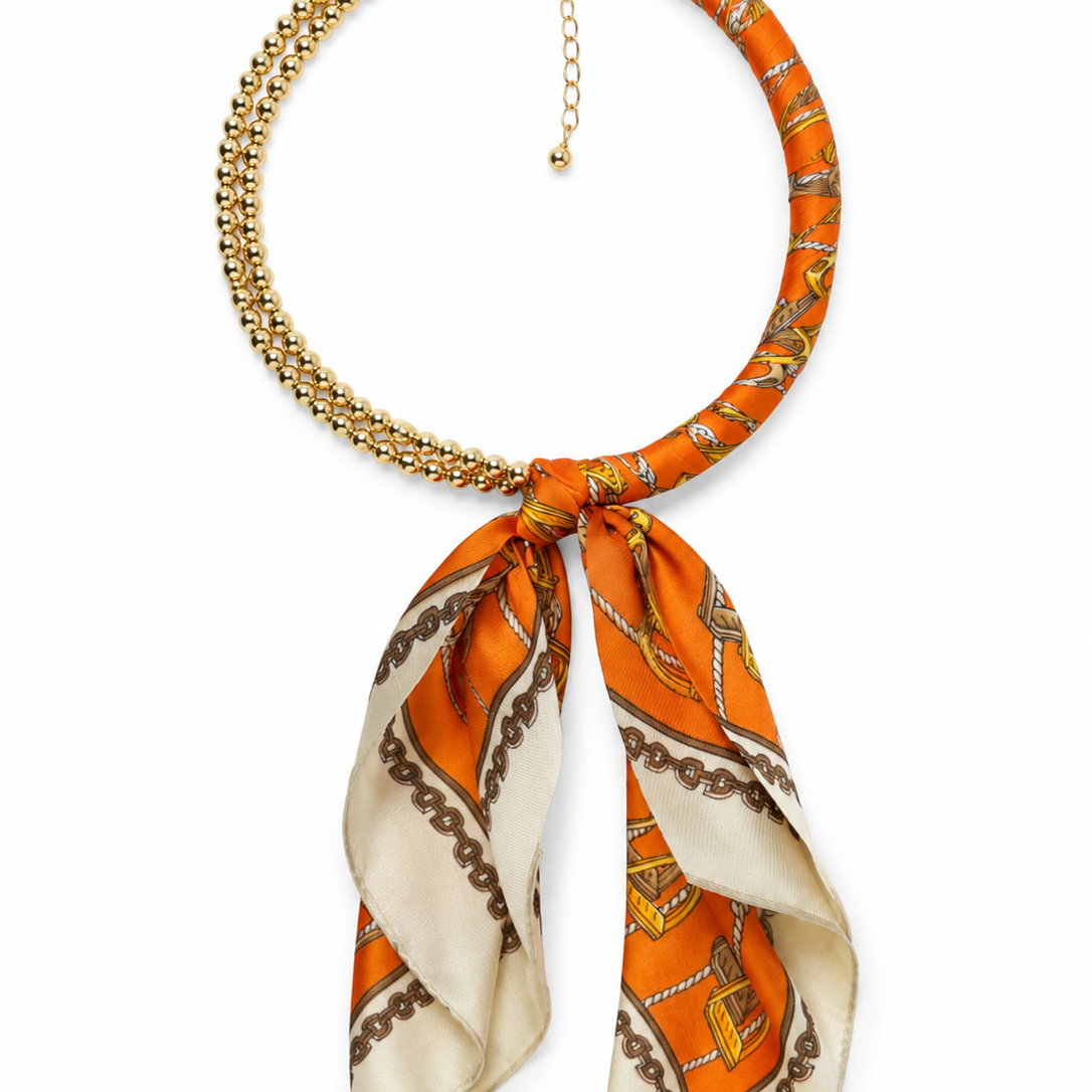 Gold Beaded Scarf Necklace