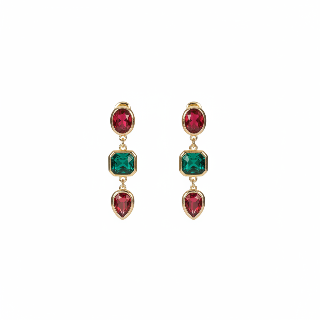 Christmas Linear Stone Earrings on white background