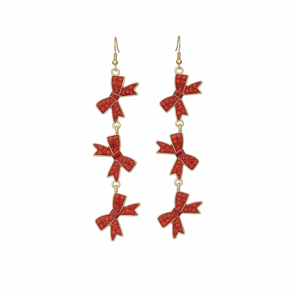 Christmas Linear Pave Bow Earrings on white background
