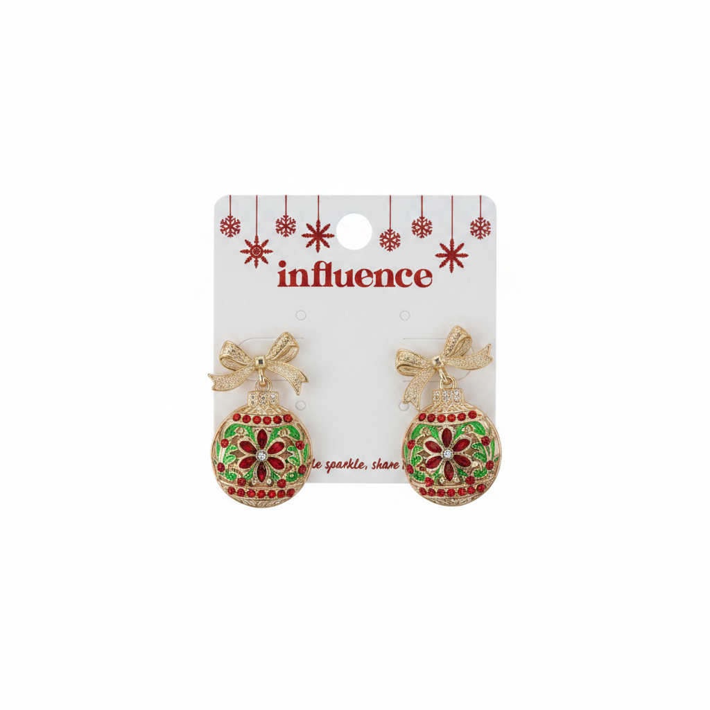 Christmas Pave Ornament Earrings - Red Green on white background