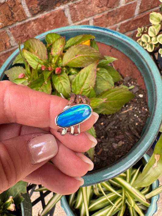 Sterling silver Asymmetrical lab opal ring