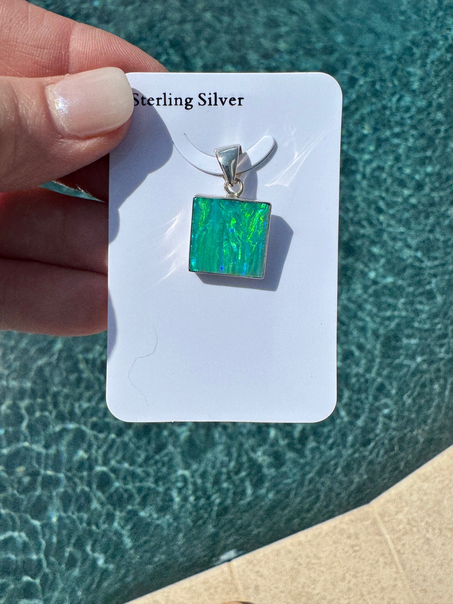 Square lab opal pendant necklace