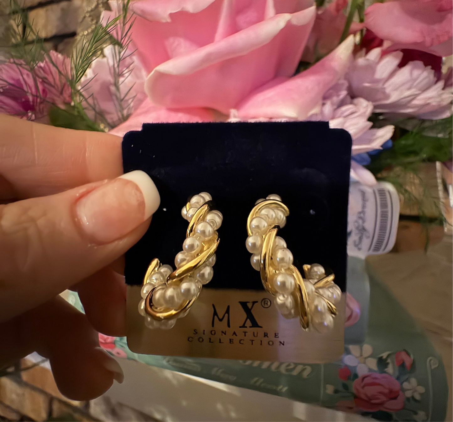 14k plated twist pearl hoops