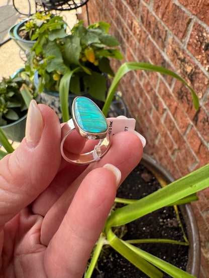 Sterling silver long oval lab opal ring