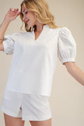 Ruffle V-Neck Puff Sleeve Top