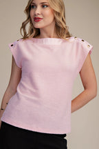 Bateau Neck Shoulder Button Detail Top