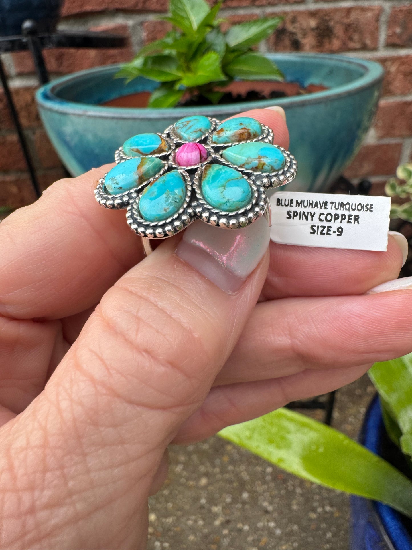 Semi precious stone flower rings