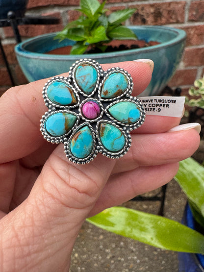 Semi precious stone flower rings