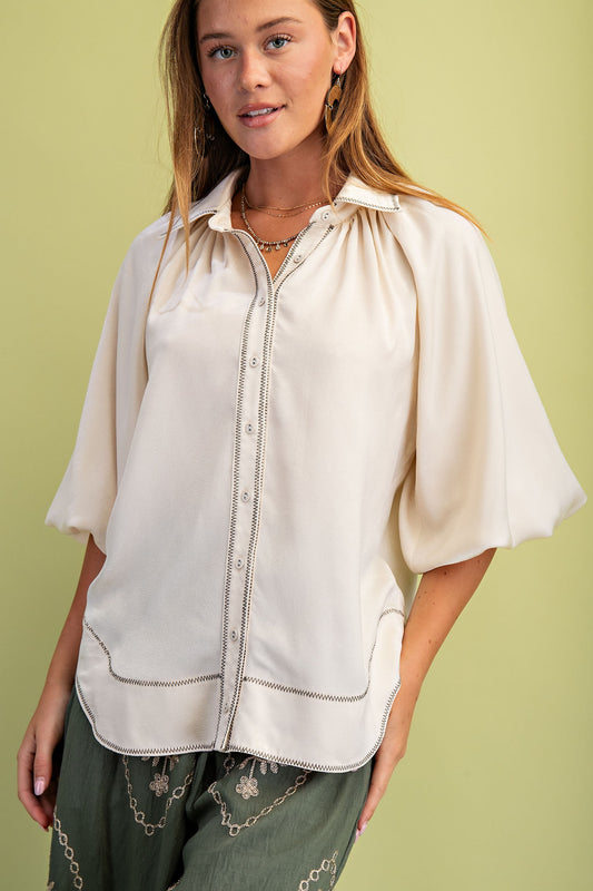 Satin Balloon Sleeve Top