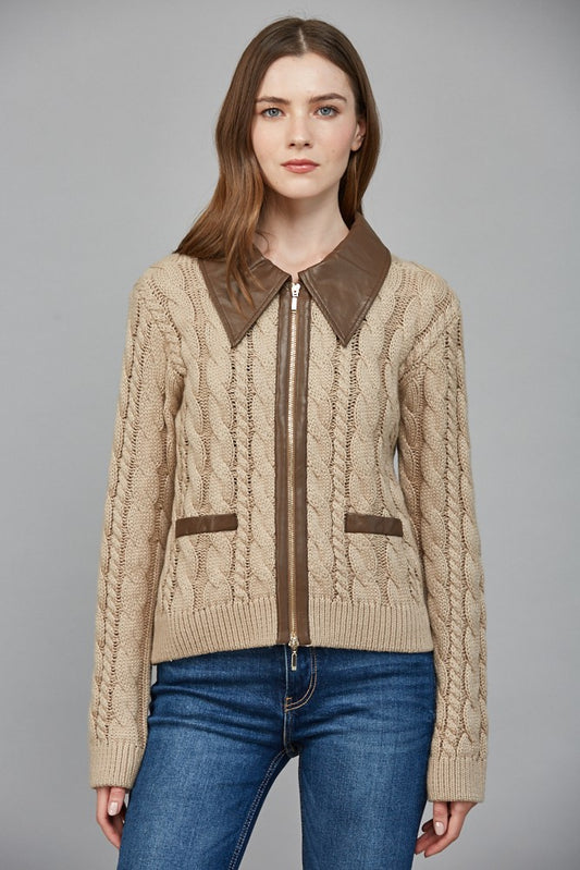 Cable Knit Front Zip Jacket
