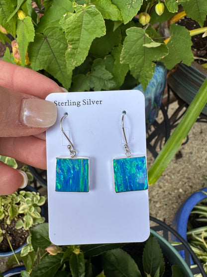Square lab opal earrings