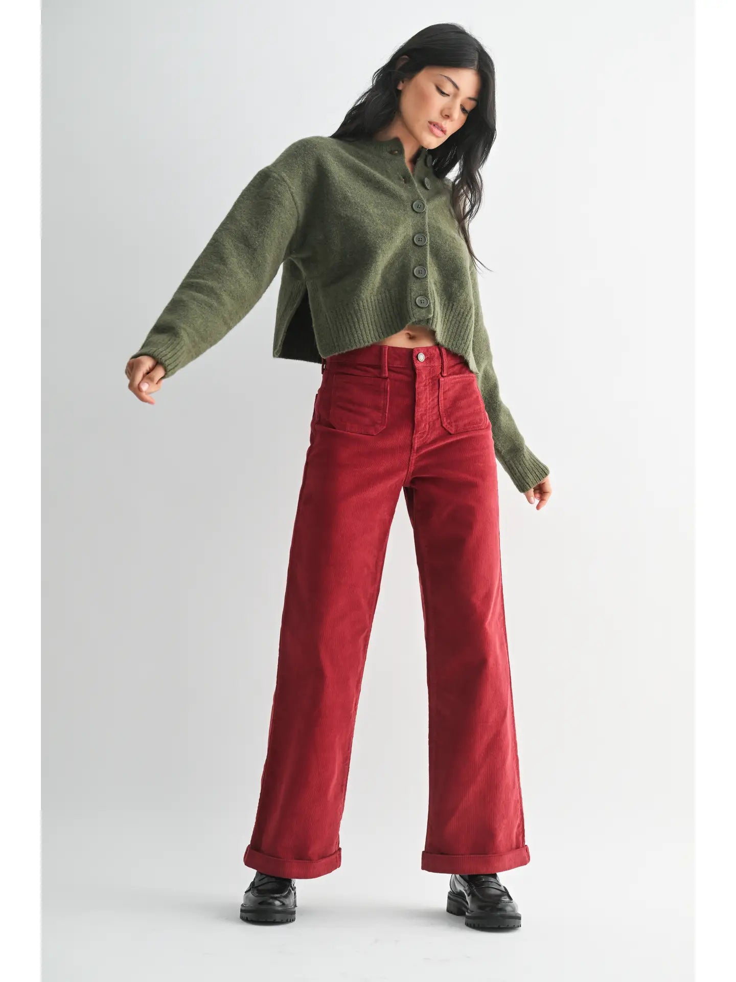 Corduroy Mini Patch Pocket Wide Leg Pants