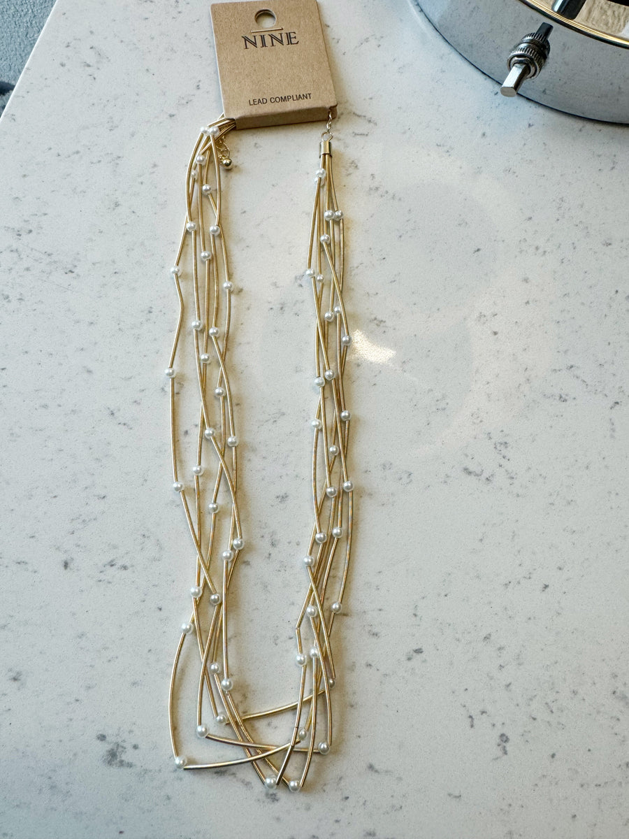 Gold bar pearl necklace Bead Bloom