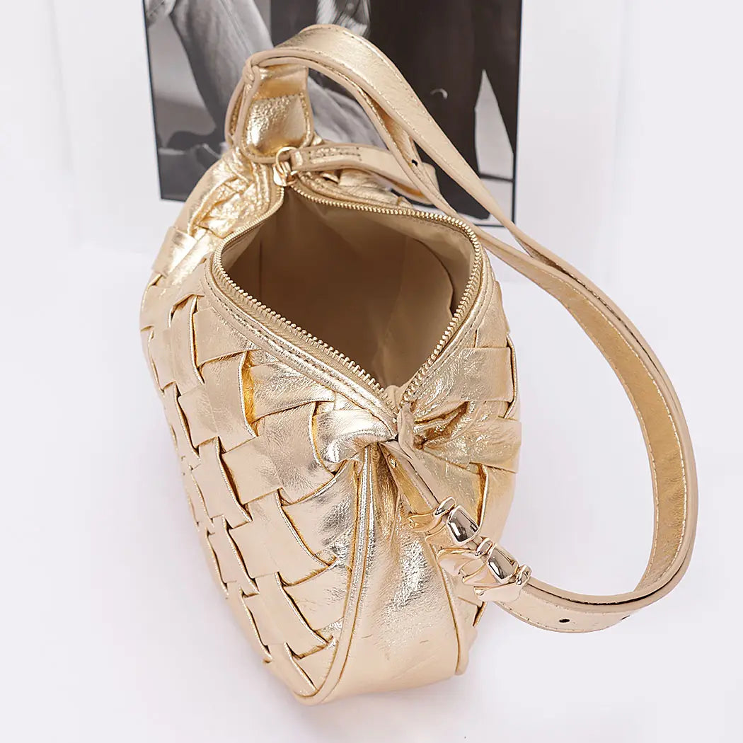 Metallic Braided Embossed Shoulder Bag