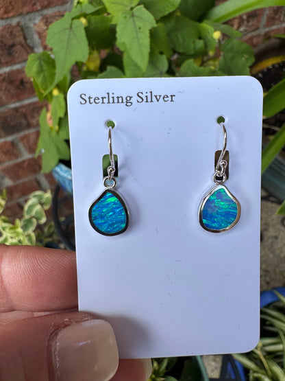 Asymmetrical teardrop lab opal earrings