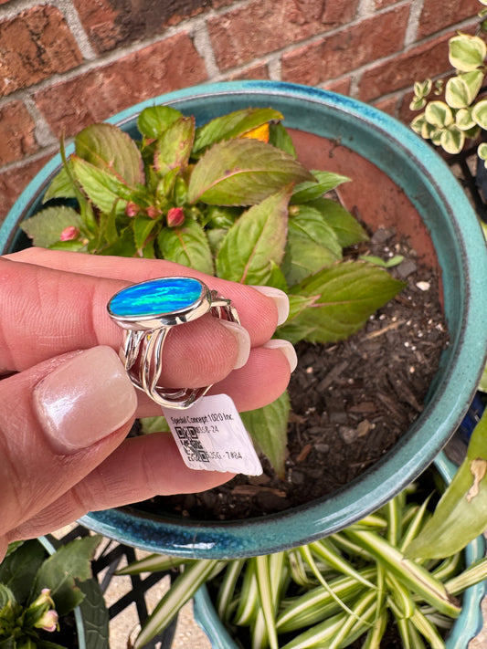 Sterling silver Asymmetrical lab opal ring