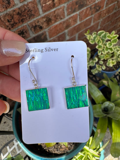 Square lab opal earrings