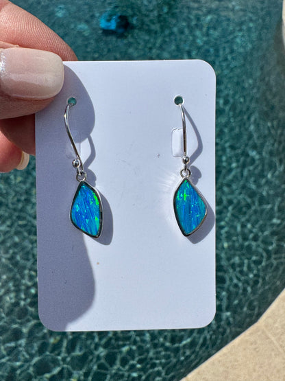 Asymmetrical lab opal earrings