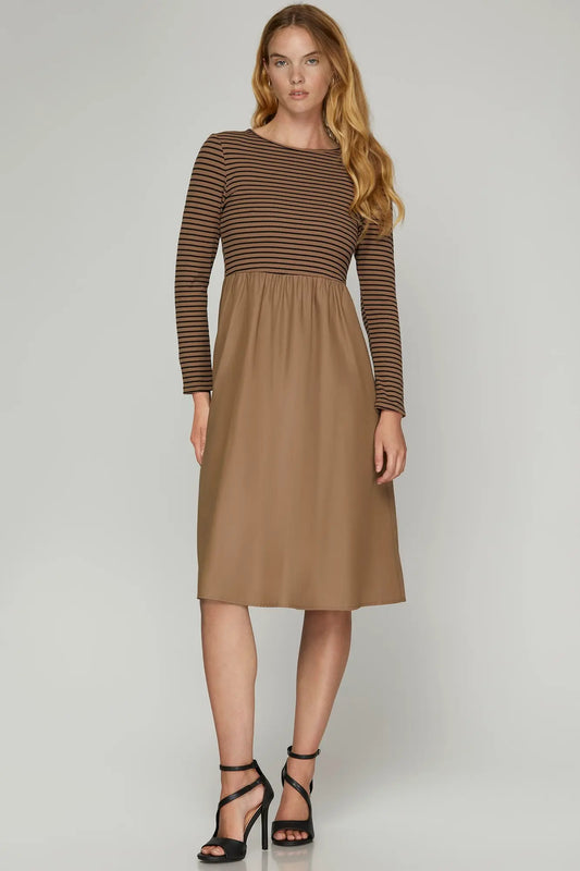 Mocha Stripped Midi Dress