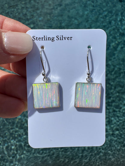 Square lab opal earrings