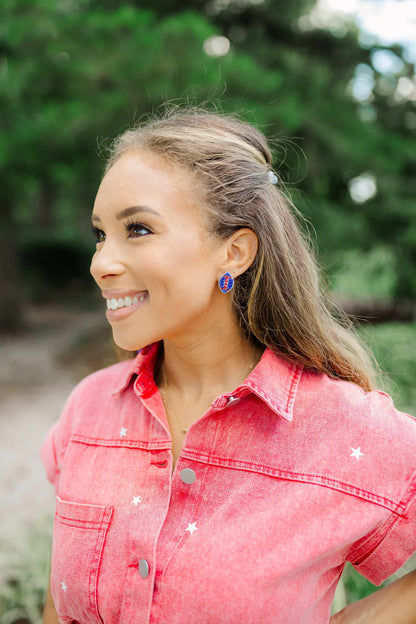 Taylor Shaye beaded blue/red football stud