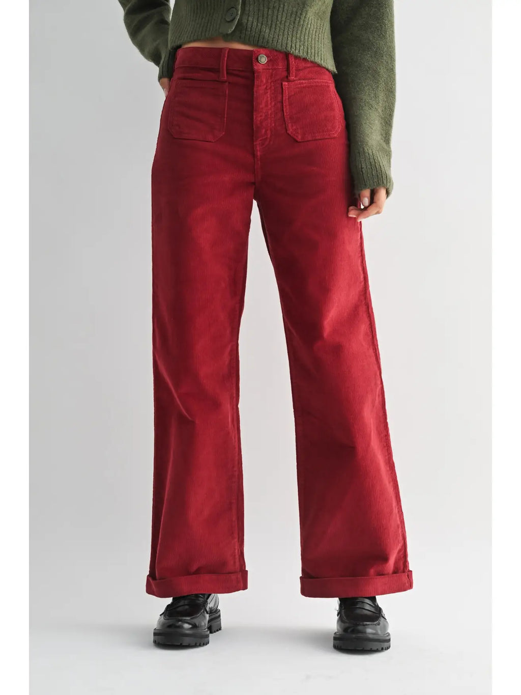 Corduroy Mini Patch Pocket Wide Leg Pants