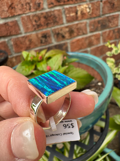 Sterling Silver square lab opal ring