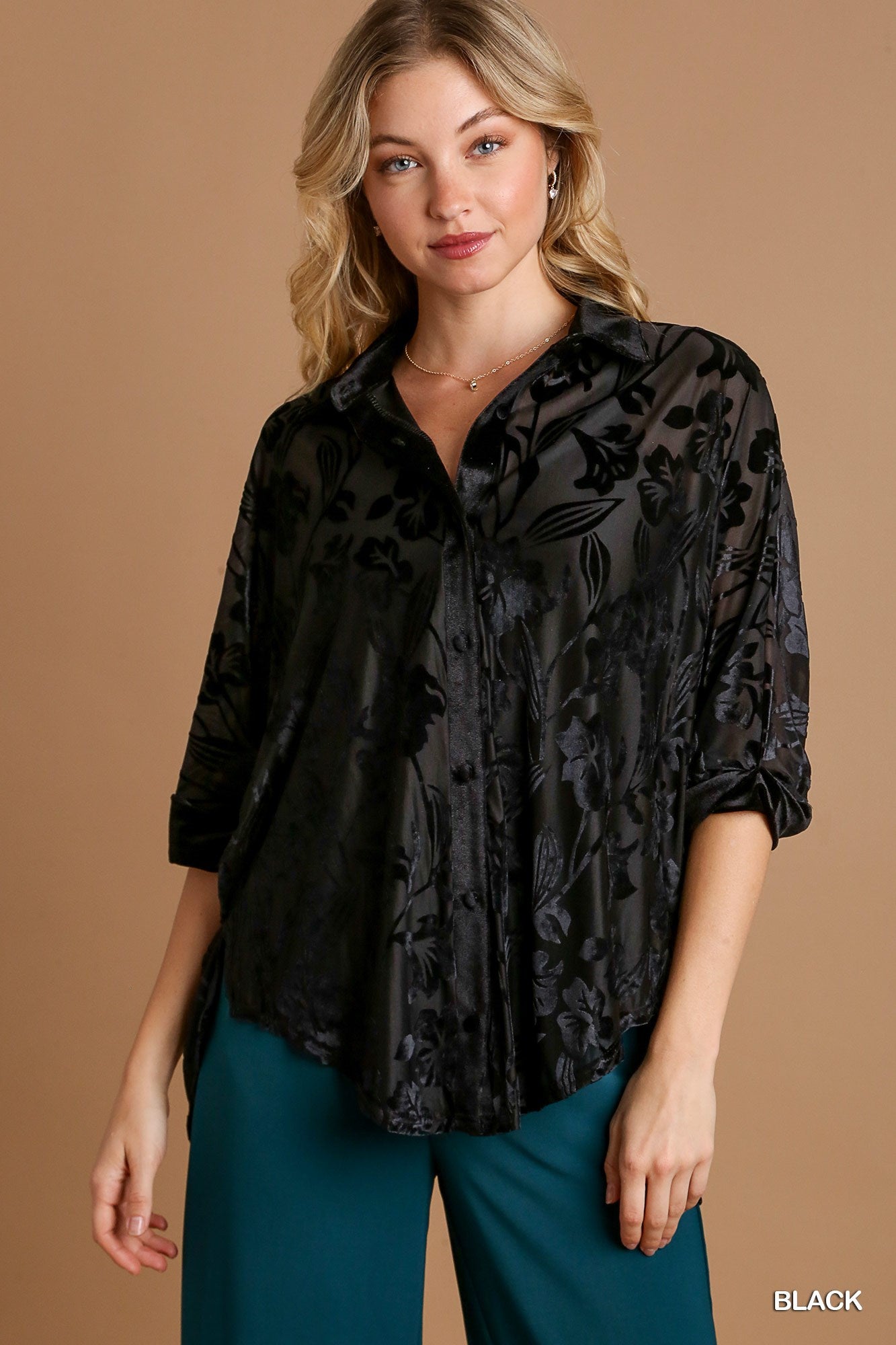 Marceline Burnout Velvet Button-Down Shirt