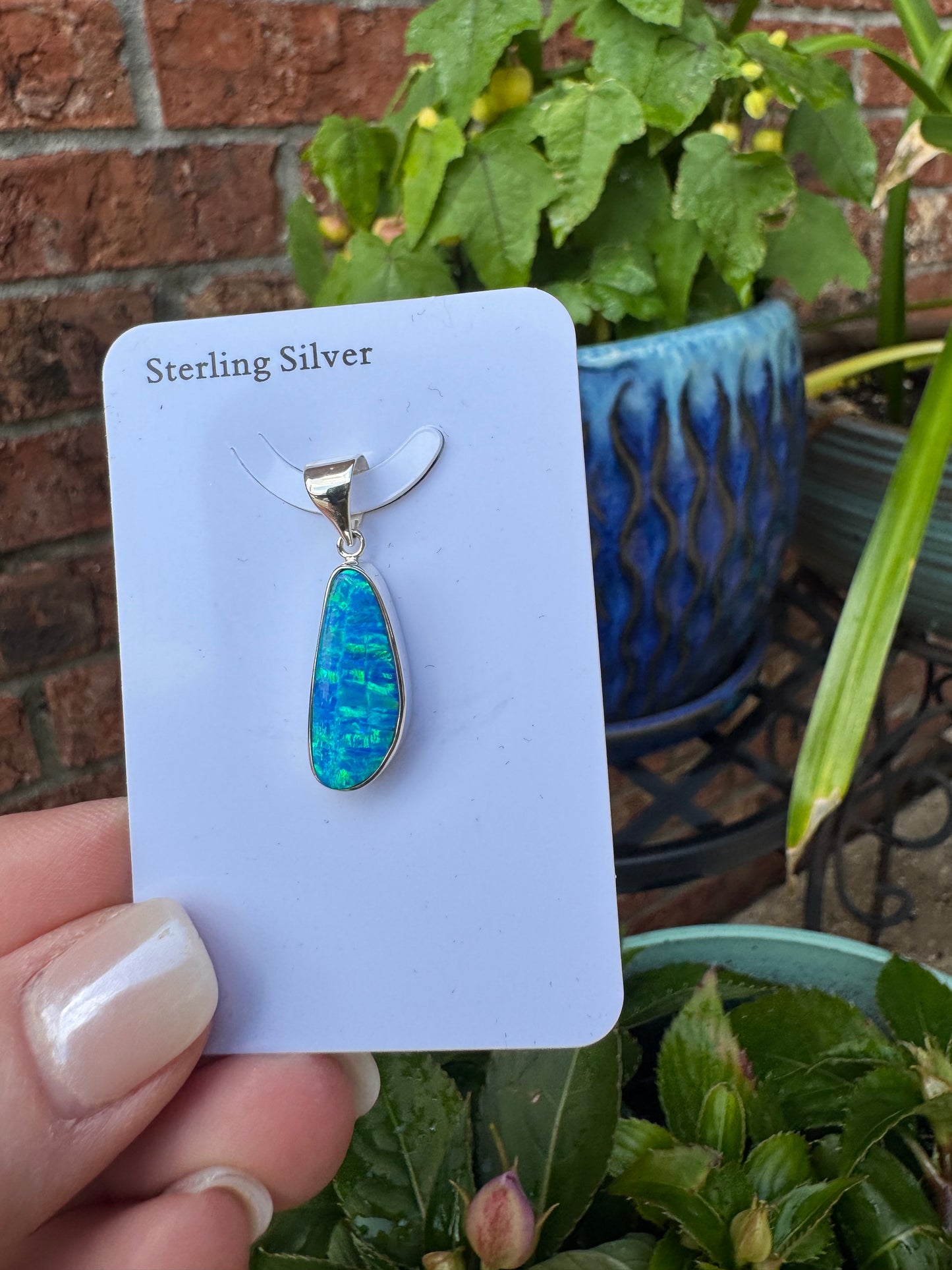 Oval asymmetrical lab opal necklace